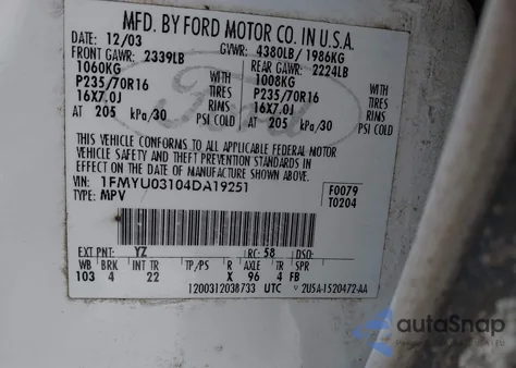 2004 Ford Escape Xlt from USA, damaged, VIN 1FMYU03104DA19251